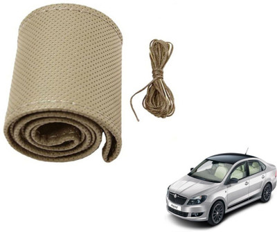 MOCKHE Hand Stiched Steering Cover For Skoda Rapid(Beige, Leatherite)