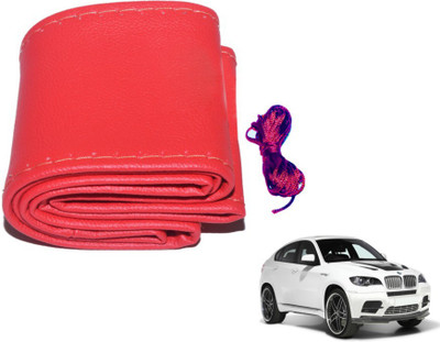 MOCKHE Hand Stiched Steering Cover For BMW X6(Red, Leatherite)