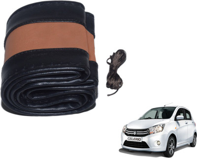MOCKHE Hand Stiched Steering Cover For Maruti Celerio(Black, Tan, Leatherite)