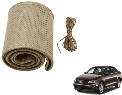 MOCKHE Hand Stiched Steering Cover For Volkswagen Jetta(Beige, Leatherite)