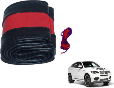 MOCKHE Hand Stiched Steering Cover For BMW X6(Black, Red, Leatherite)