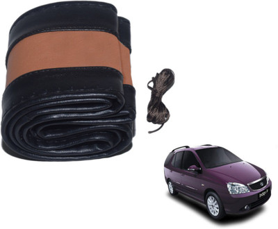 MOCKHE Hand Stiched Steering Cover For Tata Indigo Marina(Black, Tan, Leatherite)