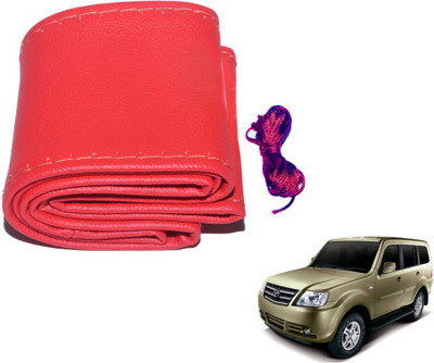 MOCKHE Hand Stiched Steering Cover For Tata Sumo Grande(Red, Leatherite)