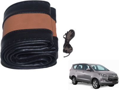 MOCKHE Hand Stiched Steering Cover For Toyota Innova(Black, Tan, Leatherite)