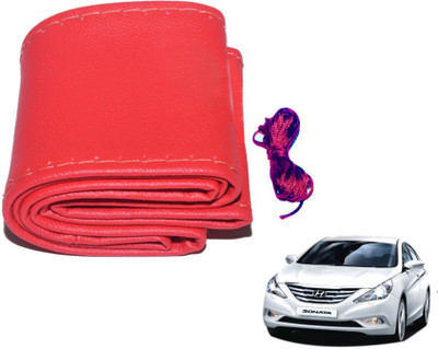 MOCKHE Hand Stiched Steering Cover For Hyundai Sonata(Red, Leatherite)