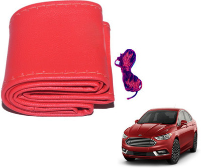MOCKHE Hand Stiched Steering Cover For Universal For Car Universal For Car(Red, Leatherite)