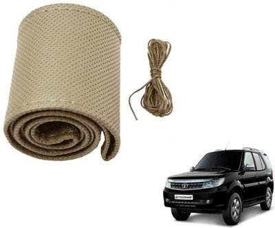 MOCKHE Hand Stiched Steering Cover For Tata Safari Storme(Beige, Leatherite)