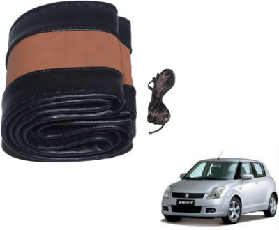 MOCKHE Hand Stiched Steering Cover For Maruti Swift(Black, Tan, Leatherite)