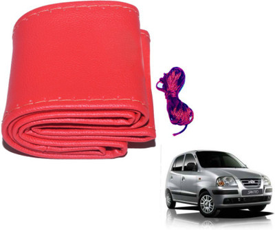 MOCKHE Hand Stiched Steering Cover For Hyundai Santro(Red, Leatherite)