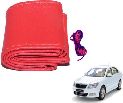 MOCKHE Hand Stiched Steering Cover For Skoda Laura(Red, Leatherite)