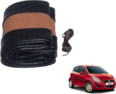MOCKHE Hand Stiched Steering Cover For Maruti Ritz(Black, Tan, Leatherite)