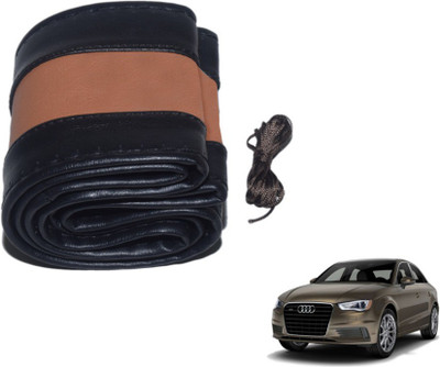 MOCKHE Hand Stiched Steering Cover For Audi A3(Black, Tan, Leatherite)