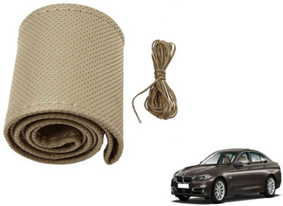 MOCKHE Hand Stiched Steering Cover For BMW 5 Series(Beige, Leatherite)