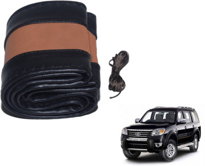 MOCKHE Hand Stiched Steering Cover For Ford Endeavour(Black, Tan, Leatherite)