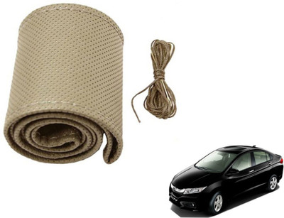 MOCKHE Hand Stiched Steering Cover For Honda City(Beige, Leatherite)