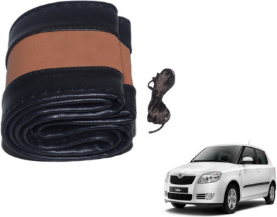 MOCKHE Hand Stiched Steering Cover For Skoda Fabia(Black, Tan, Leatherite)