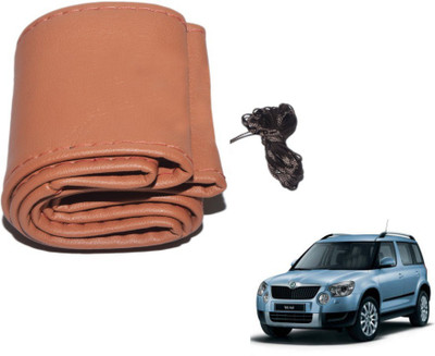 MOCKHE Hand Stiched Steering Cover For Skoda Yeti(Tan, Leatherite)
