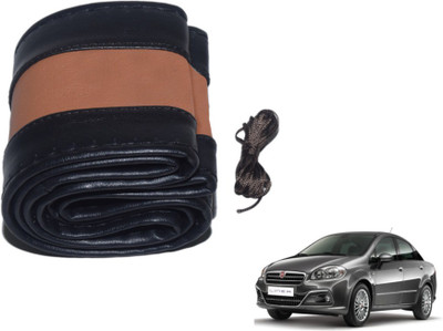 MOCKHE Hand Stiched Steering Cover For Fiat Linea(Black, Tan, Leatherite)