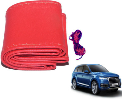 MOCKHE Hand Stiched Steering Cover For Audi Q7(Red, Leatherite)