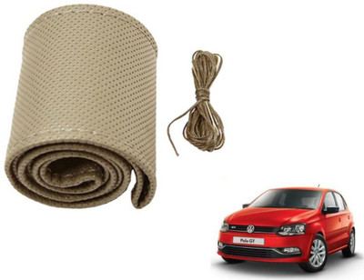 MOCKHE Hand Stiched Steering Cover For Volkswagen Polo GT(Beige, Leatherite)