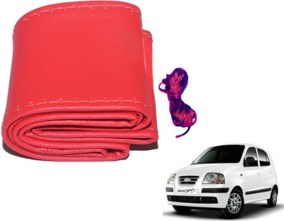 MOCKHE Hand Stiched Steering Cover For Hyundai Santro Xing(Red, Leatherite)