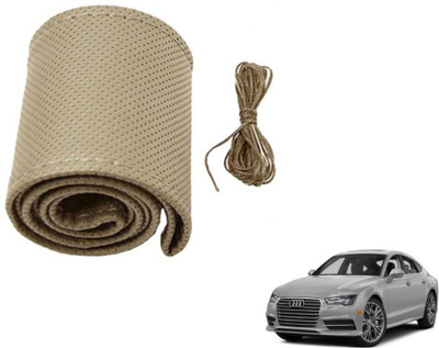 MOCKHE Hand Stiched Steering Cover For Audi A7(Beige, Leatherite)