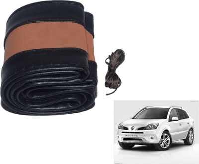 MOCKHE Hand Stiched Steering Cover For Renault Koleos(Black, Tan, Leatherite)