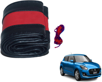 MOCKHE Hand Stiched Steering Cover For Maruti New Swift(Black, Red, Leatherite)