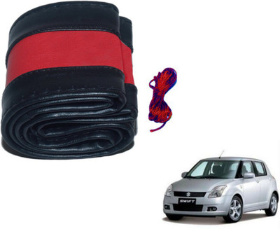 MOCKHE Hand Stiched Steering Cover For Maruti Swift(Black, Red, Leatherite)