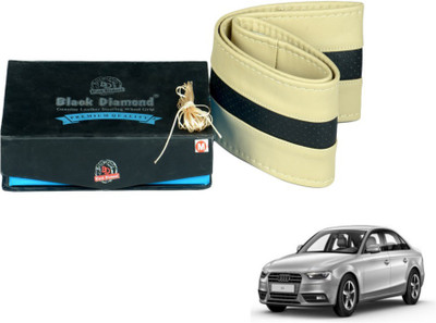 MOCKHE Hand Stiched Steering Cover For Audi A4(Beige, Black, Leatherite)