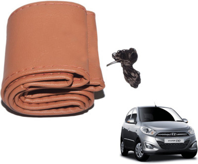 MOCKHE Hand Stiched Steering Cover For Hyundai i10(Tan, Leatherite)