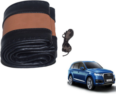 MOCKHE Hand Stiched Steering Cover For Audi Q7(Black, Tan, Leatherite)
