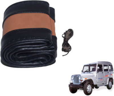 MOCKHE Hand Stiched Steering Cover For Mahindra Marshal(Black, Tan, Leatherite)