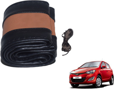MOCKHE Hand Stiched Steering Cover For Hyundai i20(Black, Tan, Leatherite)