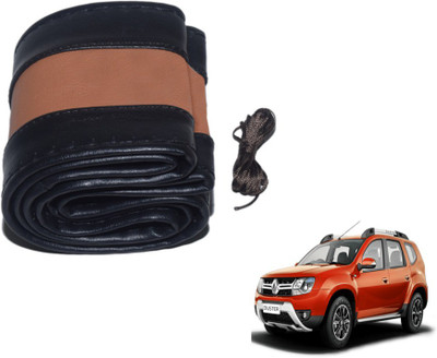 MOCKHE Hand Stiched Steering Cover For Renault Duster(Black, Tan, Leatherite)