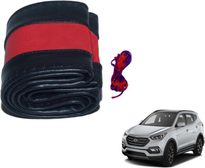 MOCKHE Hand Stiched Steering Cover For Hyundai SantaFe(Black, Red, Leatherite)