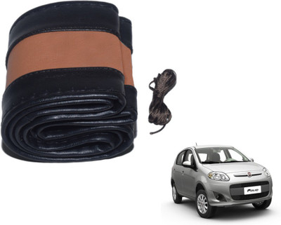 MOCKHE Hand Stiched Steering Cover For Fiat Palio(Black, Tan, Leatherite)