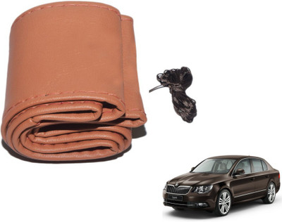 MOCKHE Hand Stiched Steering Cover For Skoda Superb(Tan, Leatherite)