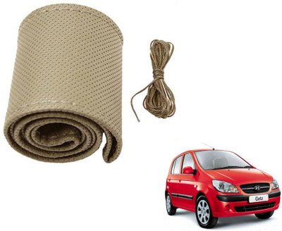 MOCKHE Hand Stiched Steering Cover For Hyundai Getz(Beige, Leatherite)