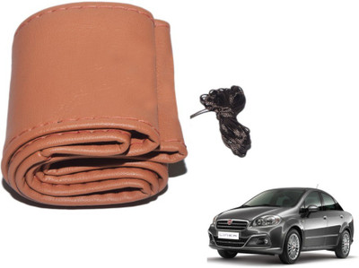 MOCKHE Hand Stiched Steering Cover For Fiat Linea(Tan, Leatherite)
