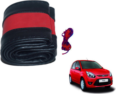 MOCKHE Hand Stiched Steering Cover For Ford Figo(Black, Red, Leatherite)
