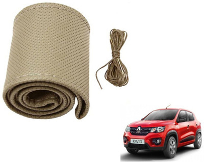 MOCKHE Hand Stiched Steering Cover For Renault Kwid(Beige, Leatherite)