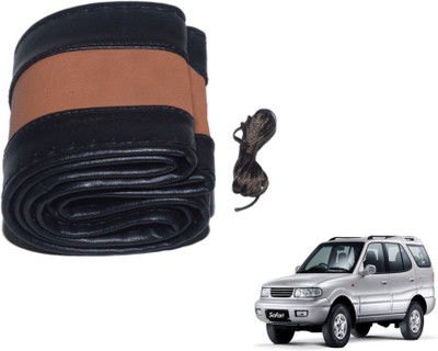 MOCKHE Hand Stiched Steering Cover For Tata Safari(Black, Tan, Leatherite)