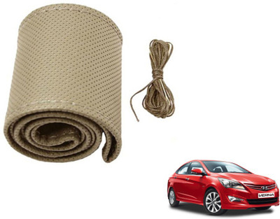 MOCKHE Hand Stiched Steering Cover For Hyundai Verna(Beige, Leatherite)