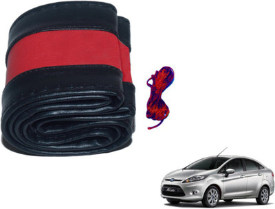 MOCKHE Hand Stiched Steering Cover For Ford New Fiesta(Black, Red, Leatherite)
