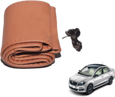 MOCKHE Hand Stiched Steering Cover For Skoda Rapid(Tan, Leatherite)