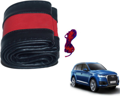 MOCKHE Hand Stiched Steering Cover For Audi Q7(Black, Red, Leatherite)