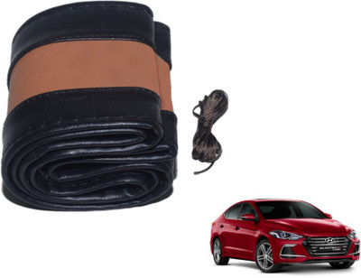 MOCKHE Hand Stiched Steering Cover For Hyundai Elantra(Black, Tan, Leatherite)