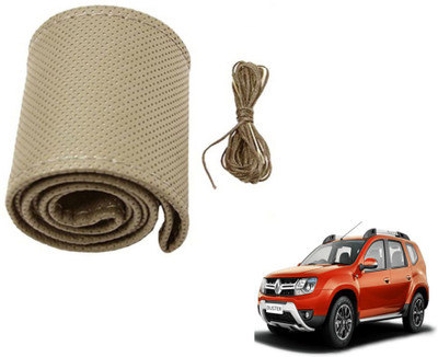 MOCKHE Hand Stiched Steering Cover For Renault Duster(Beige, Leatherite)