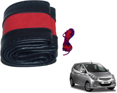 MOCKHE Hand Stiched Steering Cover For Hyundai Eon(Black, Red, Leatherite)